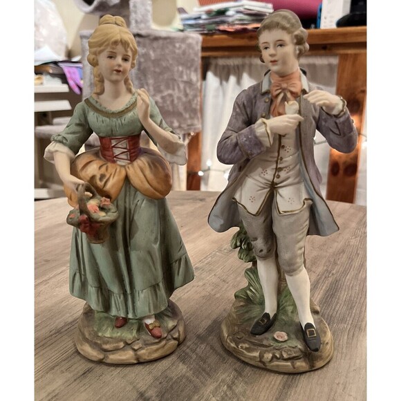 VINTAGE Set of Porcelain Figurines Victorian Man & Woman 9”